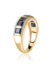 Blue Sapphires Wide Band Gold Ring