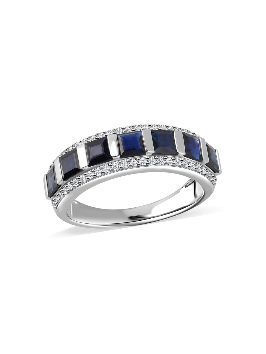Blue Sapphires Wide Band Gold Ring