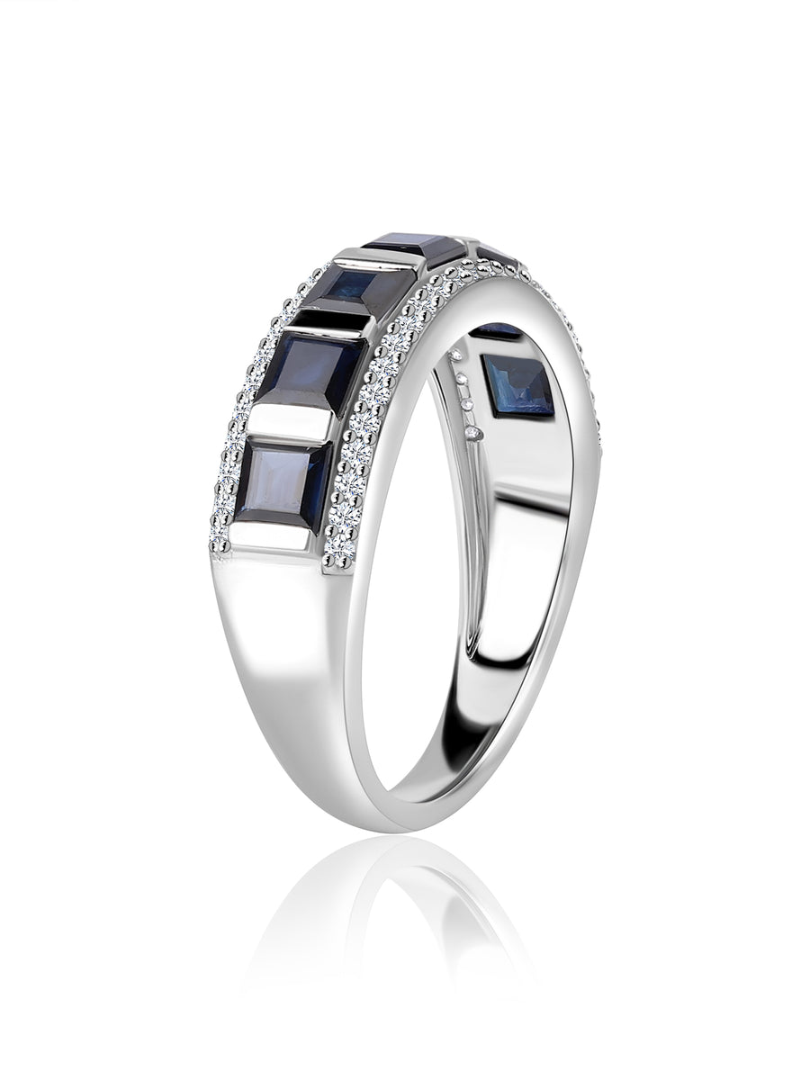 Blue Sapphires Wide Band Gold Ring
