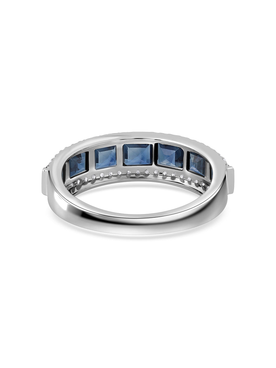Blue Sapphires Wide Band Gold Ring