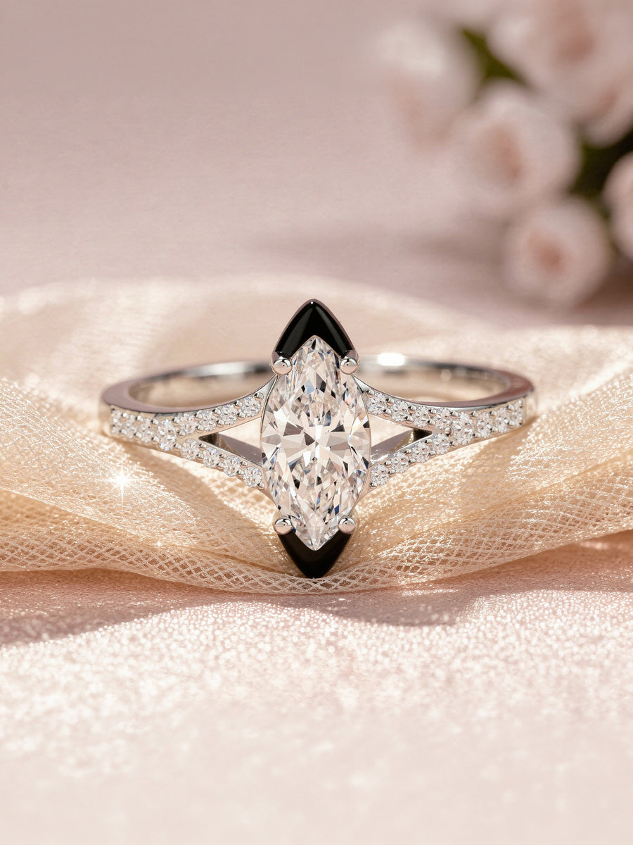 American Diamond Silver Enamle Adjustable Ring