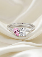 Pink CZ Toi Et Moi Silver Ring