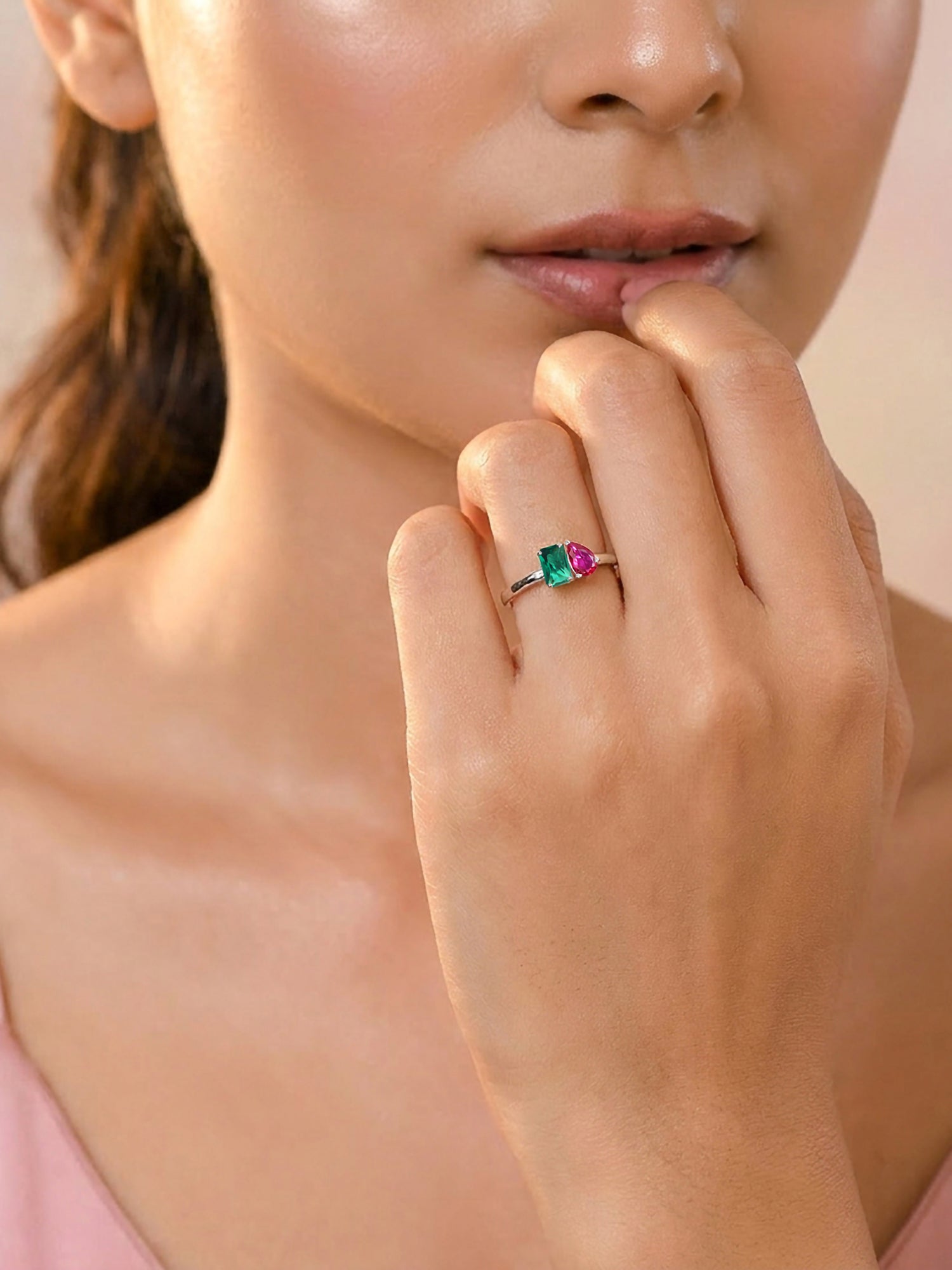 Ruby Emerald Toi Et Moi Ring