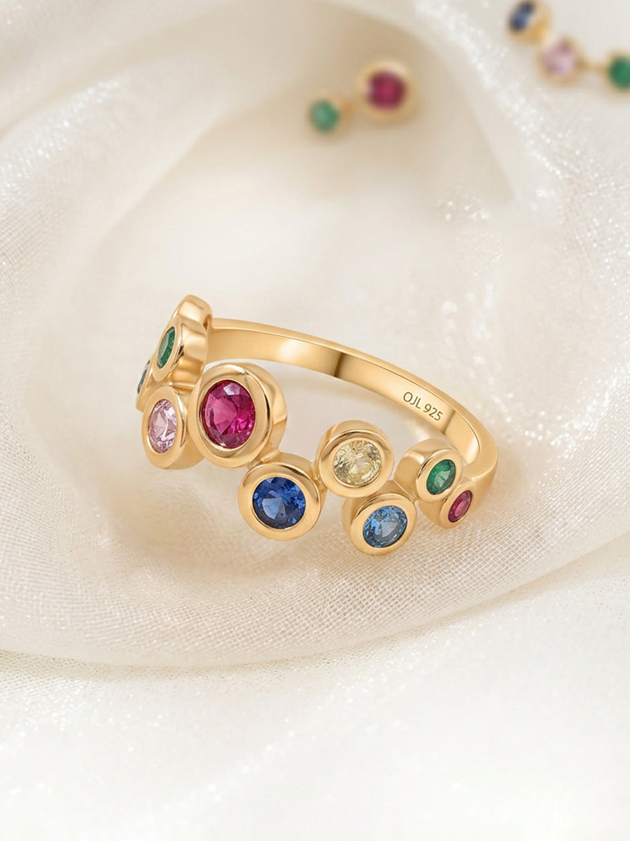 Rainbow Charm Multi Stone Silver Ring