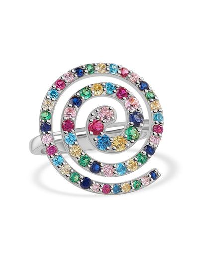 Color Pops Multicolor Silver Cocktail Ring