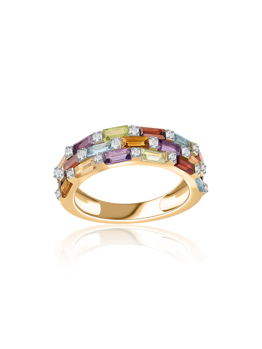 Prismatic Mosaic Multi-Gemstone Silver Ring