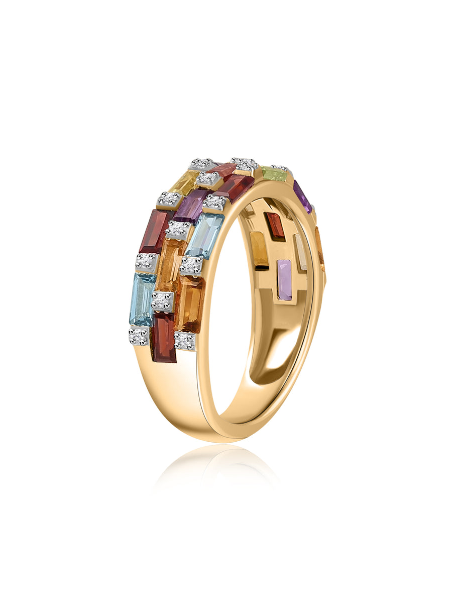 Prismatic Mosaic Multi-Gemstone Silver Ring