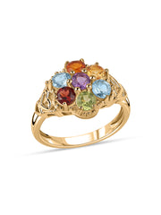 Regal Bloom Multi-Gemstone Silver Ring