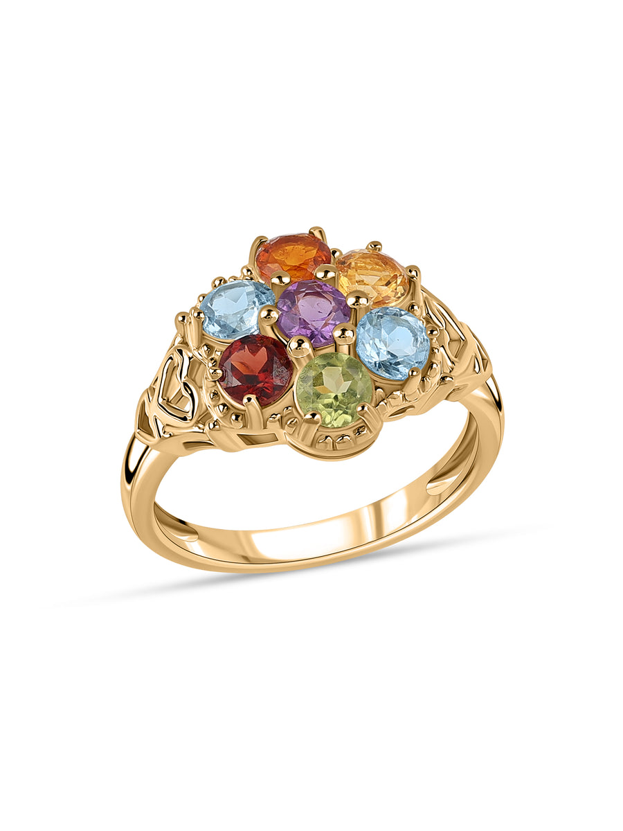 Regal Bloom Multi-Gemstone Silver Ring