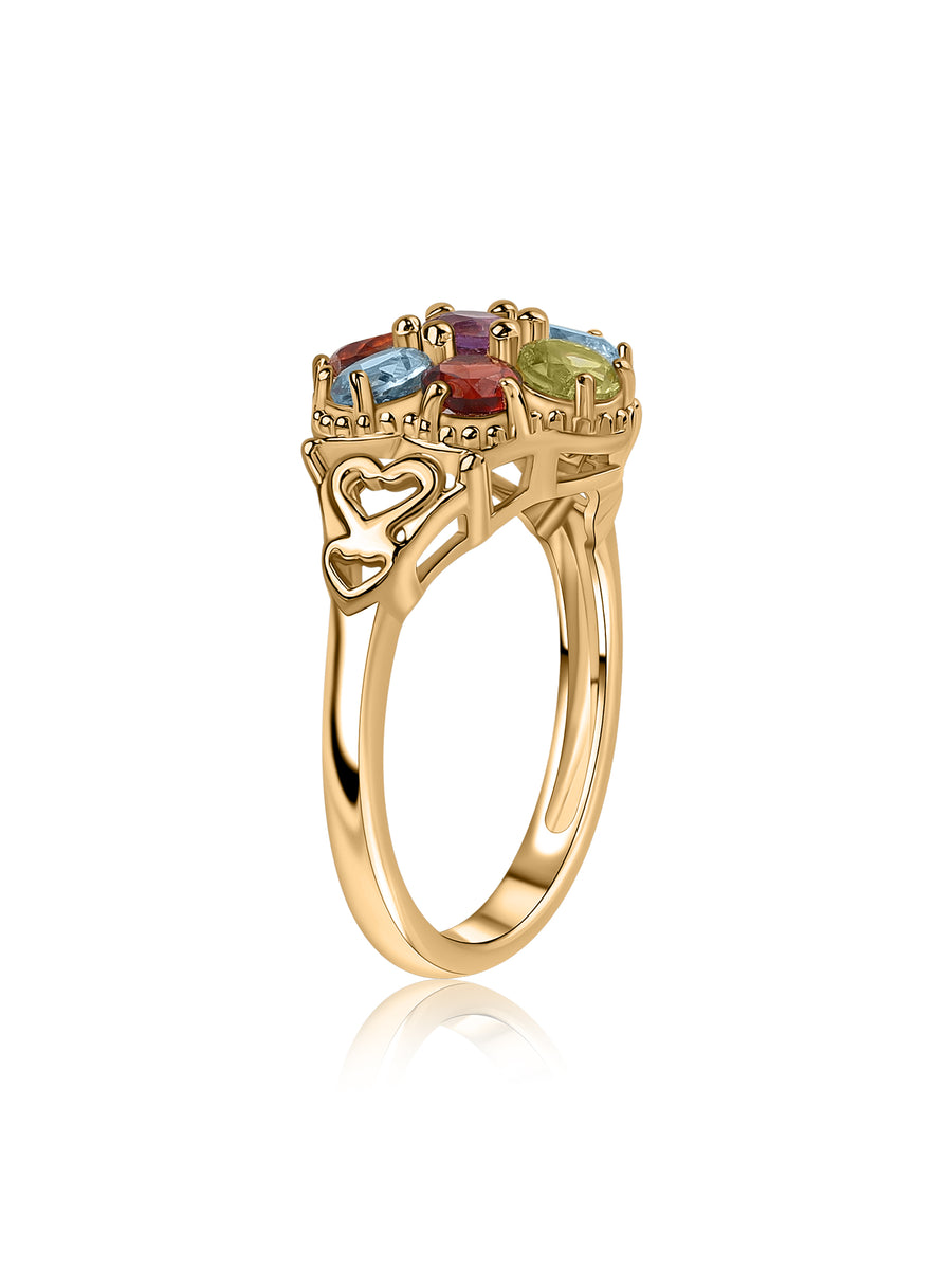 Regal Bloom Multi-Gemstone Silver Ring