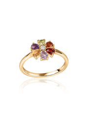 Petal Harmony Multi-Gemstone Silver Ring