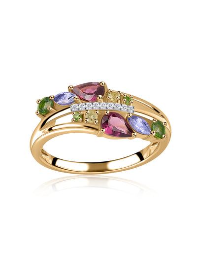 Colour Crest Natural Multi-Gemstone Gold Plated Ring for Women