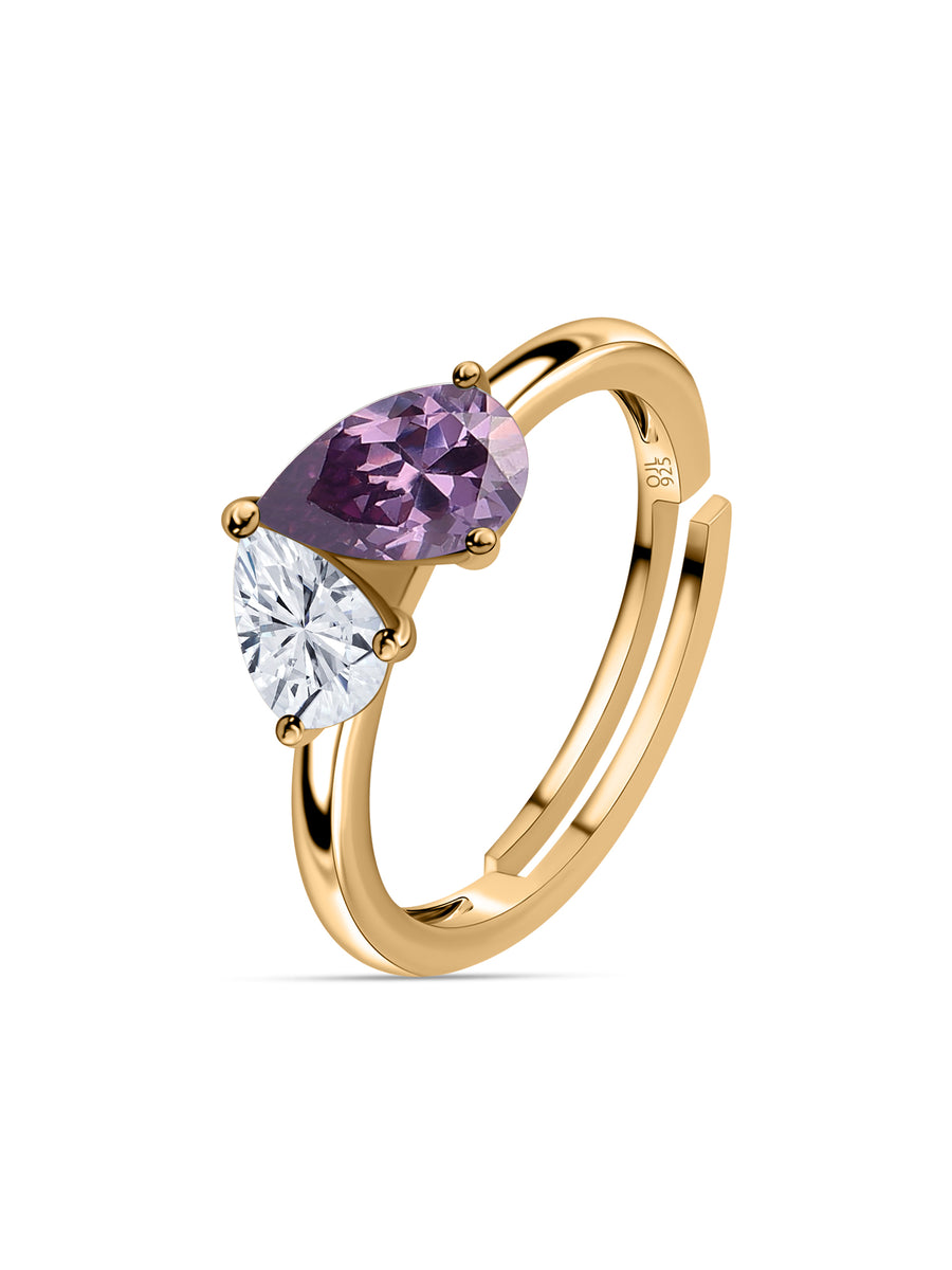 Pear Purple Amethyst Toi Et Moi Adjustable Yellow Gold Ring