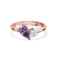 Pear Purple Amethyst CZ Toi Et Moi Adjustable Rose Gold Ring