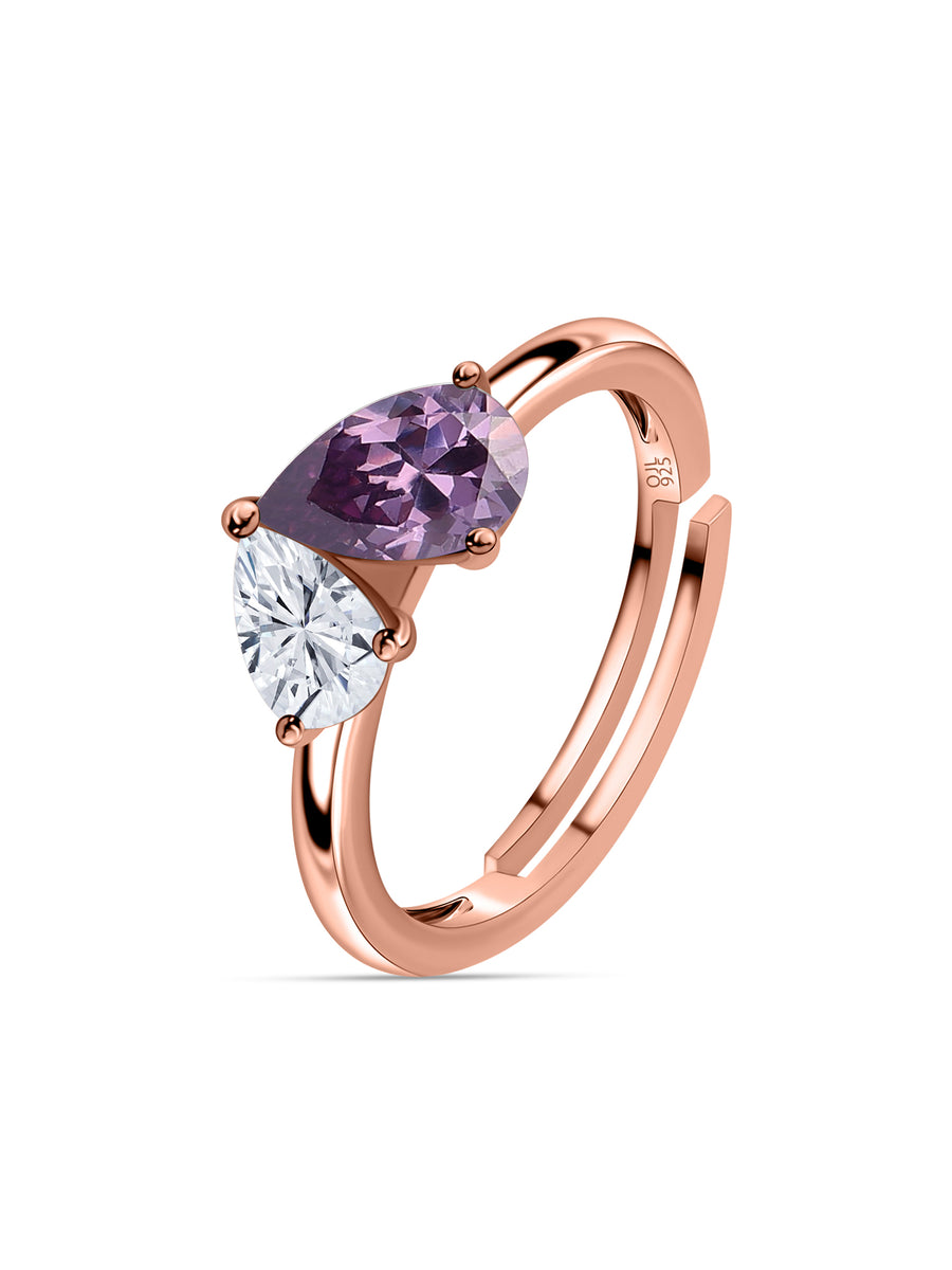 Pear Purple Amethyst Toi Et Moi Adjustable Rose Gold Ring