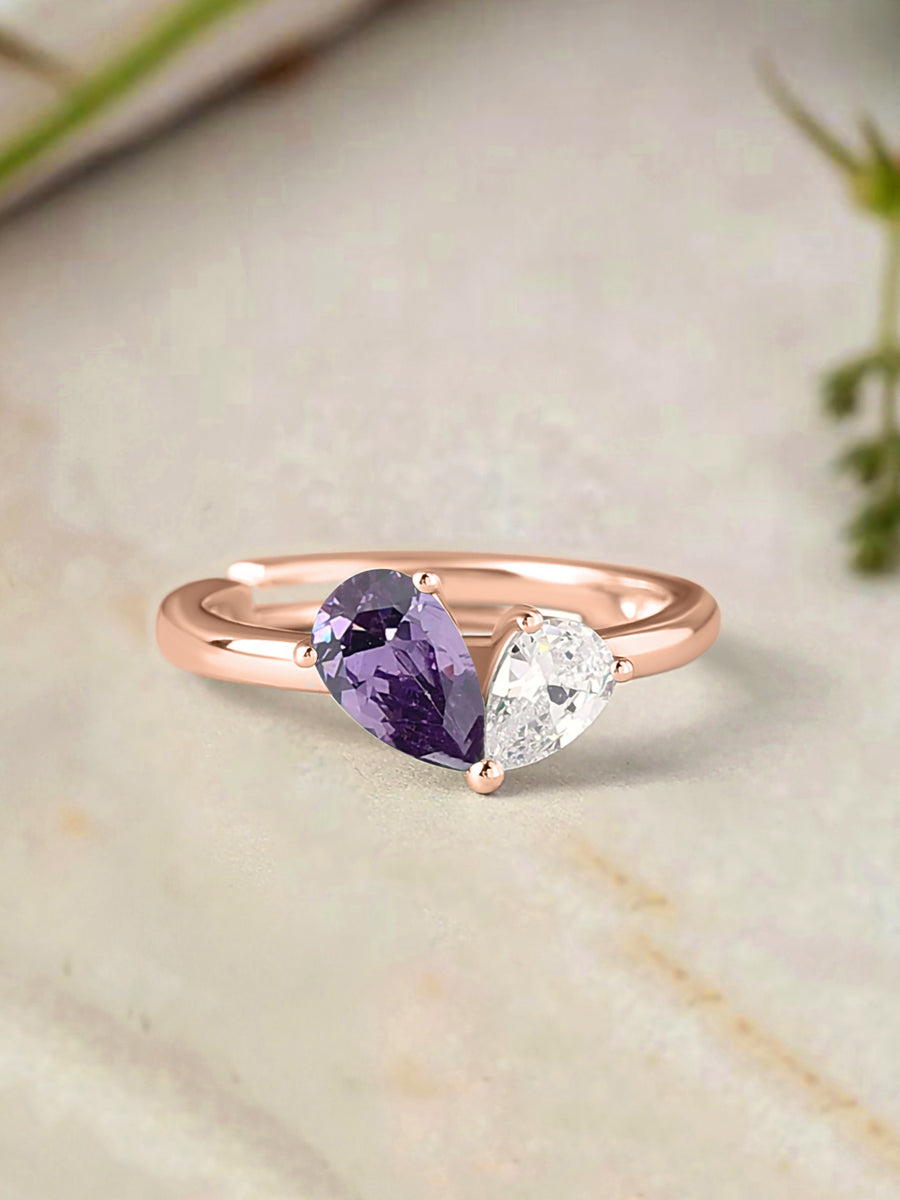 Pear Purple Amethyst Toi Et Moi Adjustable Rose Gold Ring
