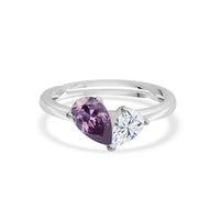 Pear Amethyst CZ Toi Et Moi Adjustable Silver Ring for Women