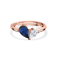 Pear Blue Sapphire CZ Toi Et Moi Rose Gold Adjustable Ring
