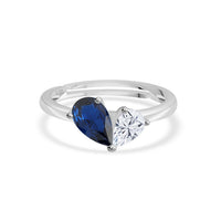 Pear Sapphire CZ Toi Et Moi Adjustable Silver Ring for Women