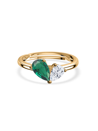 Pear green emerald CZ ring in yellow gold-plated silver by Ornate Jewels