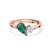 Pear Green Emerald CZ Toi Et Moi Rose Gold Adjustable Ring