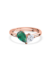 Pear Green Emerald Toi Et Moi Rose Gold Adjustable Ring
