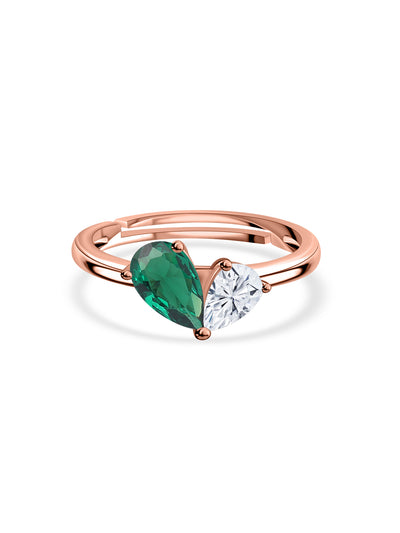 Pear green emerald CZ ring in rose gold-plated silver by Ornate Jewels