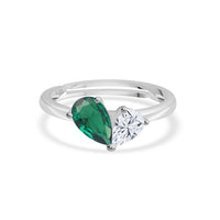 Pear Emerald CZ Toi Et Moi Adjustable Silver Ring for Women