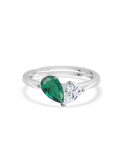 Pear green emerald CZ ring in 925 sterling silver by Ornate Jewels