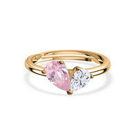 Pear Pink CZ Toi Et Moi Adjustable Yellow Gold Ring