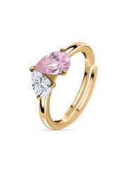Pear Pink Cz Toi Et Moi Adjustable Yellow Gold Ring