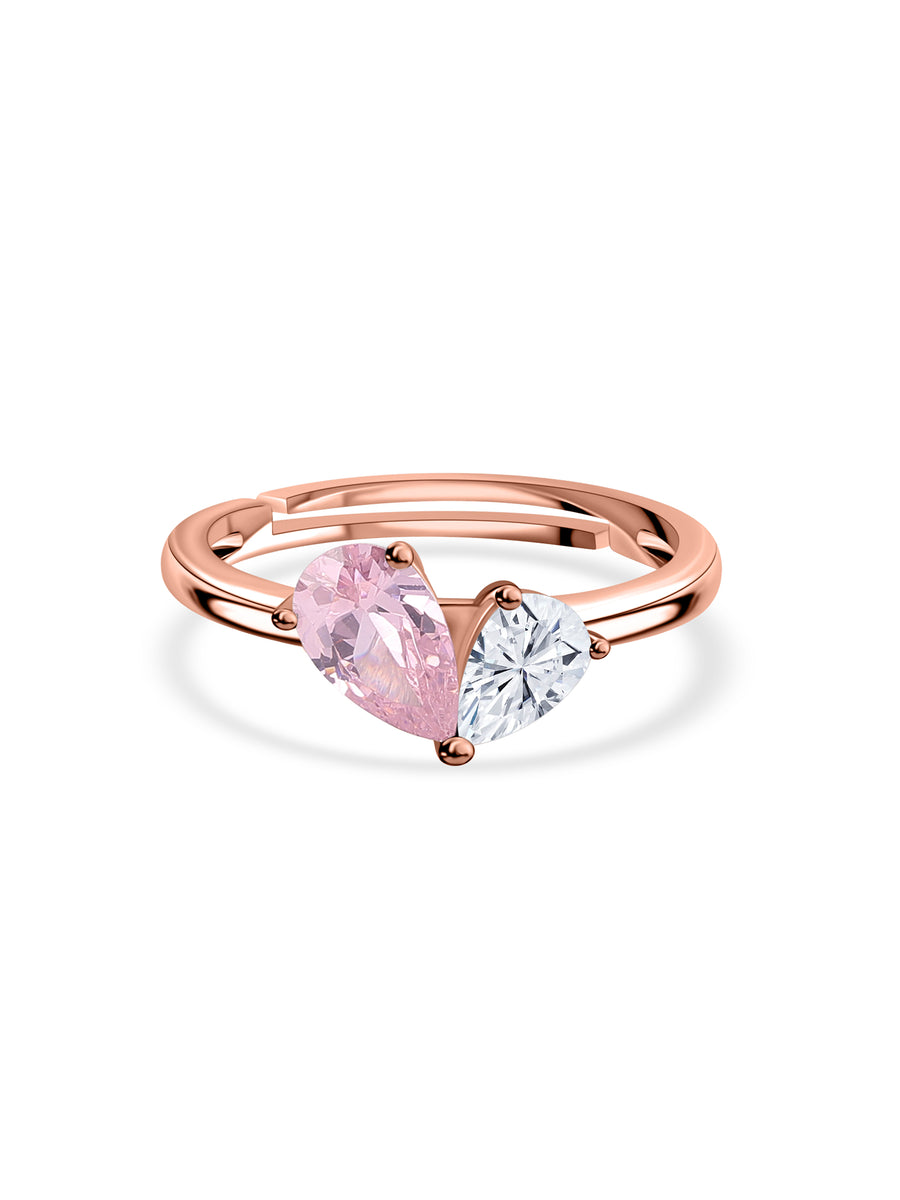 Pear Pink Cz Toi Et Moi Adjustable Rose Gold Ring