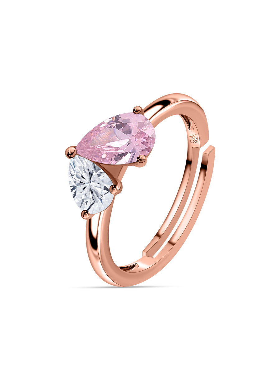Pear Pink Cz Toi Et Moi Adjustable Rose Gold Ring