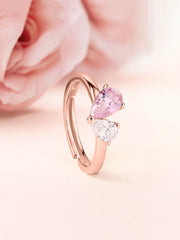 Pear Pink Cz Toi Et Moi Adjustable Rose Gold Ring