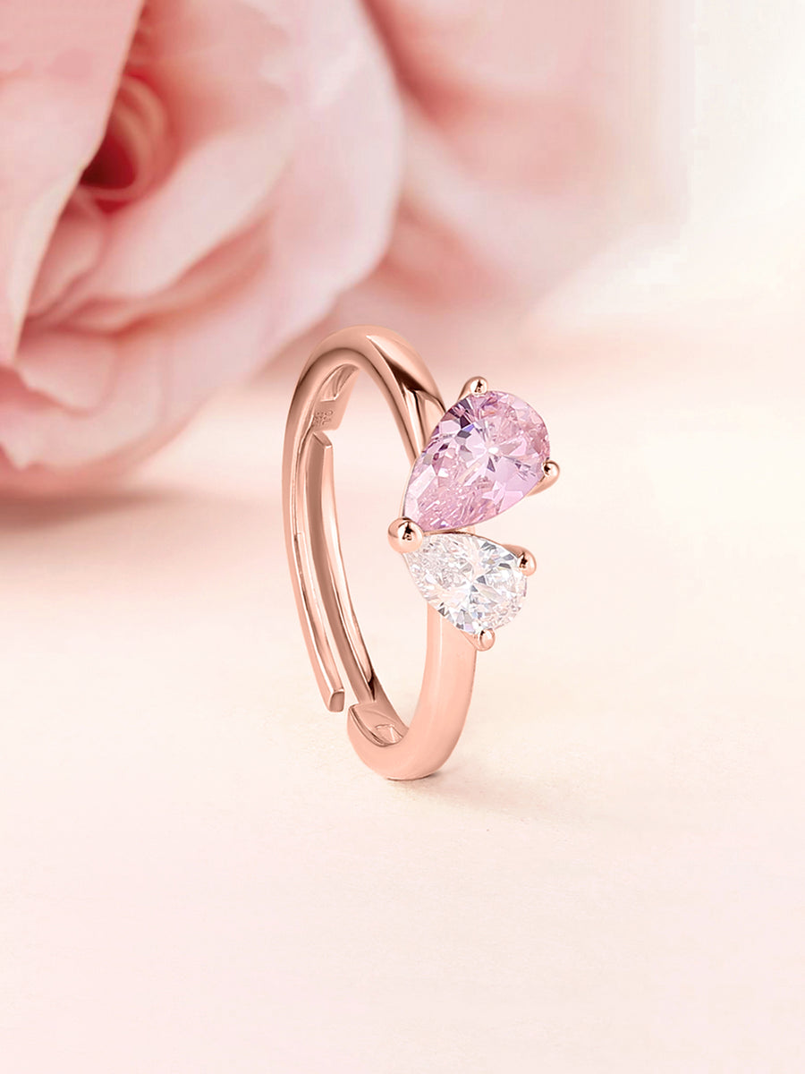 Pear Pink Cz Toi Et Moi Adjustable Rose Gold Ring