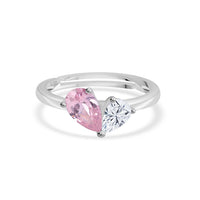 Pear Pink CZ Toi Et Moi Adjustable Silver Ring for Women