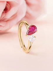 Pear Red Ruby Toi Et Moi Yellow Gold Adjustable Ring