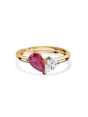 Pear Red Ruby Toi Et Moi Yellow Gold Adjustable Ring