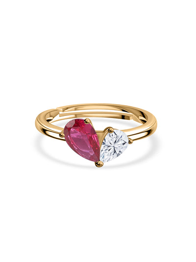 Pear Ruby CZ Toi Et Moi Gold Plated Adjustable Ring for Women