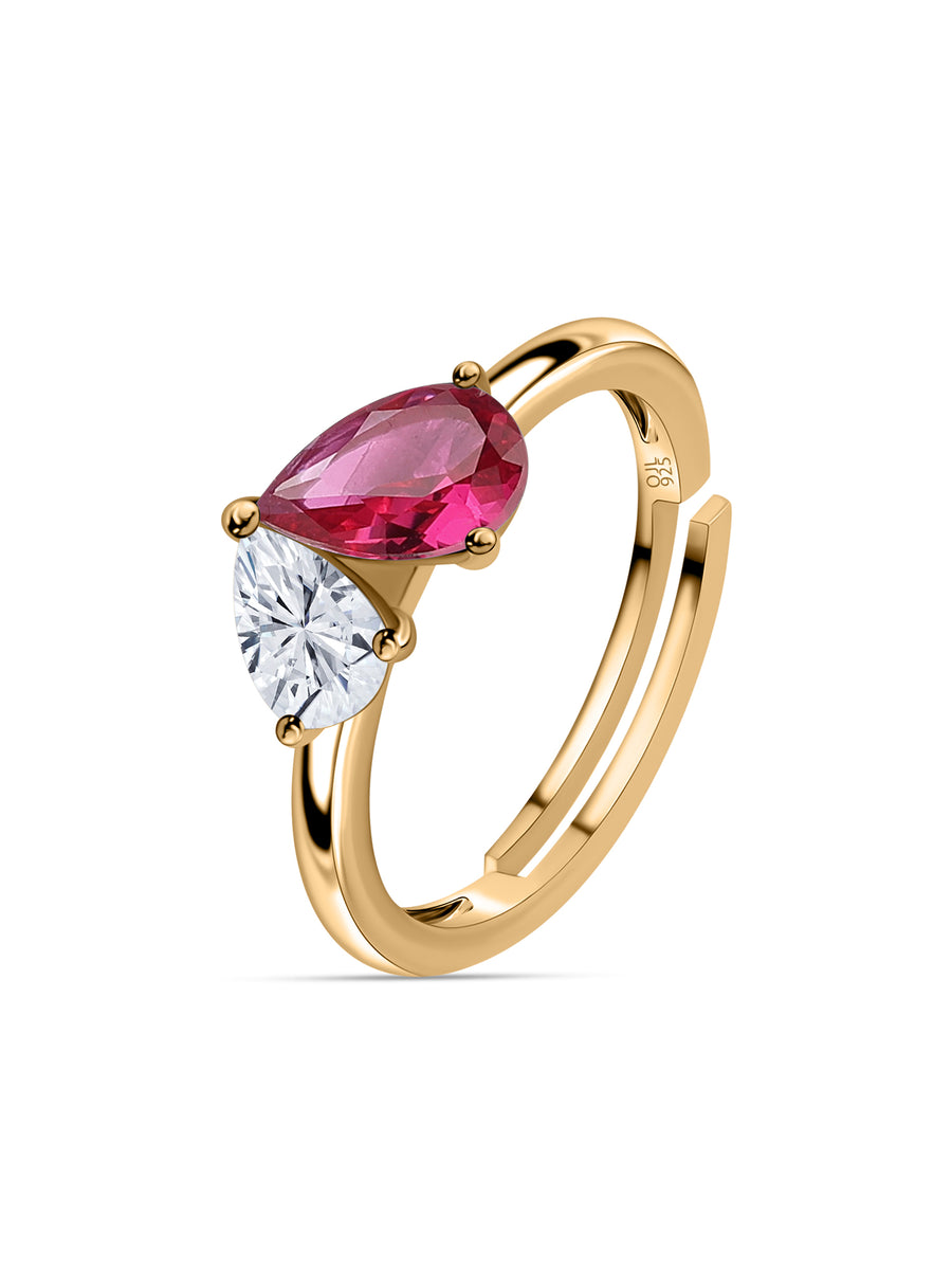 Pear Red Ruby Toi Et Moi Yellow Gold Adjustable Ring