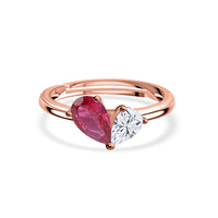 Pear Red Ruby CZ Toi Et Moi Rose Gold Adjustable Ring