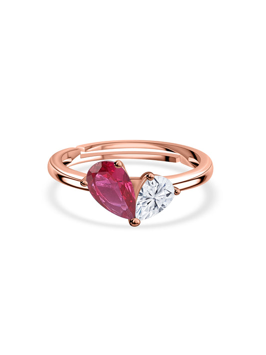 Pear Red Ruby Toi Et Moi Rose Gold Adjustable Ring