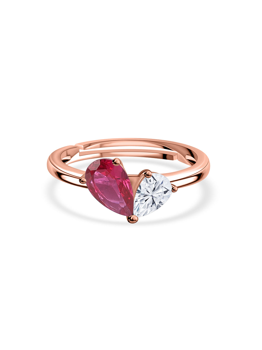 Pear Red Ruby Toi Et Moi Rose Gold Adjustable Ring