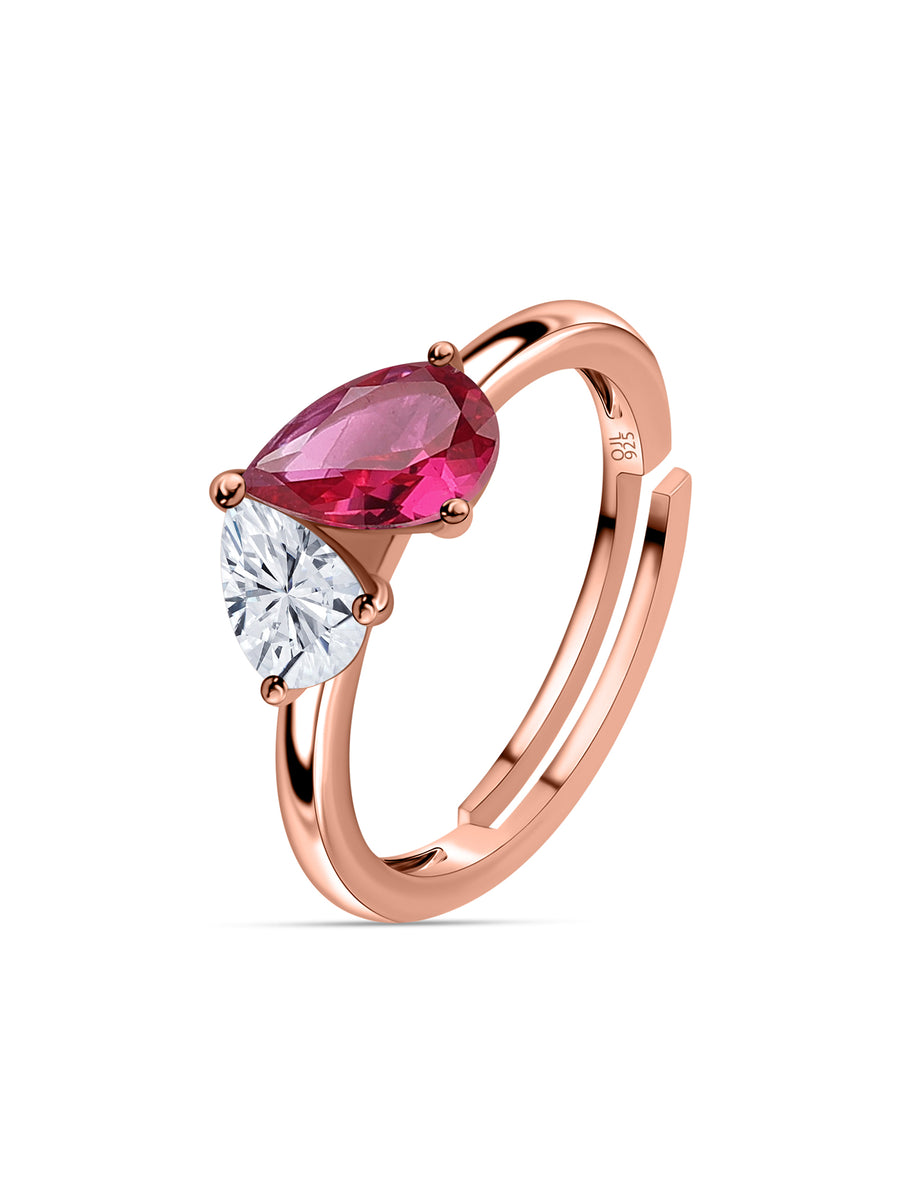 Pear Red Ruby Toi Et Moi Rose Gold Adjustable Ring