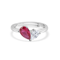 Pear Ruby CZ Toi Et Moi Adjustable Silver Ring for Women