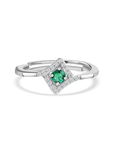 Round green emerald CZ ring in 925 sterling silver by Ornate Jewels