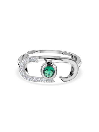 Round green emerald CZ ring in 925 sterling silver by Ornate Jewels