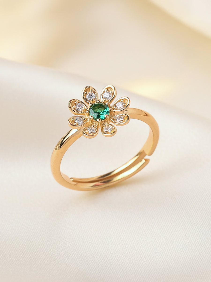 Emerald Flower Adjustable Ring
