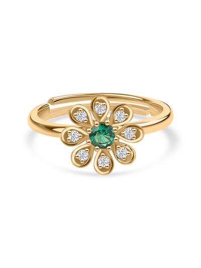 Emerald CZ Flower Adjustable Gold Plated Ring for Women