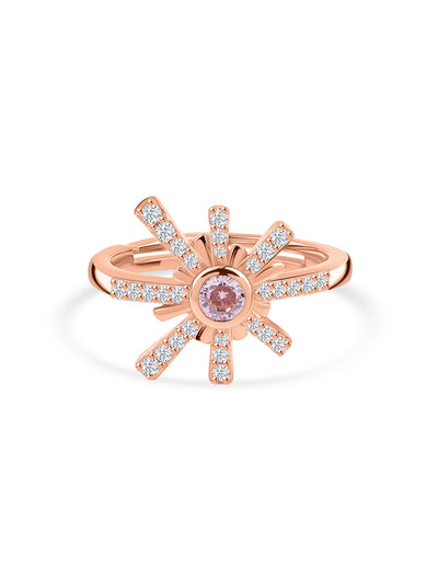 Blush Bloom Pink CZ Rose Gold Plated Adjustable Ring for Women